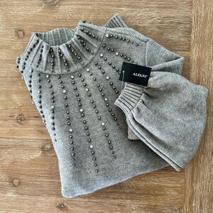 NWT Alfani Grey Beaded Sweater size medium